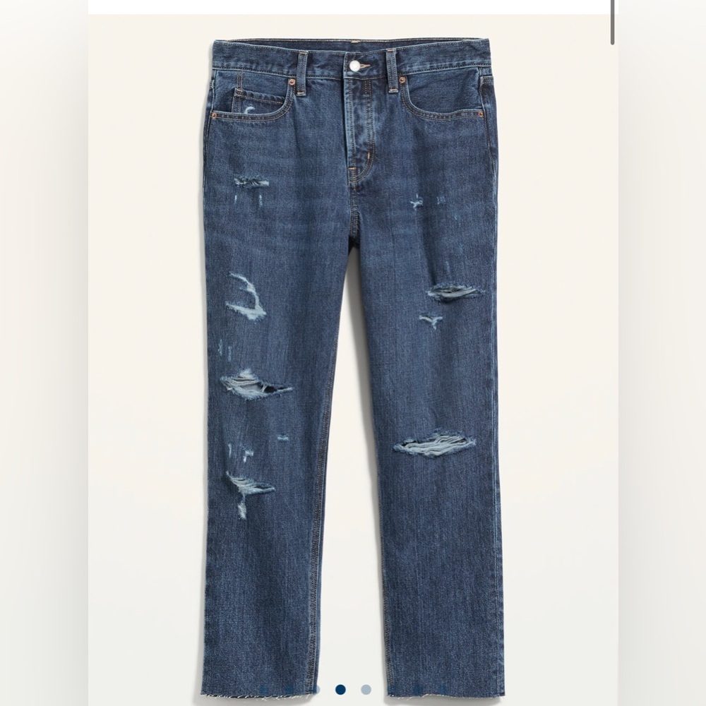 NWT. Old Navy High-Waisted Button-Fly Slouchy Straight Cropped Non-Stretch Jeans